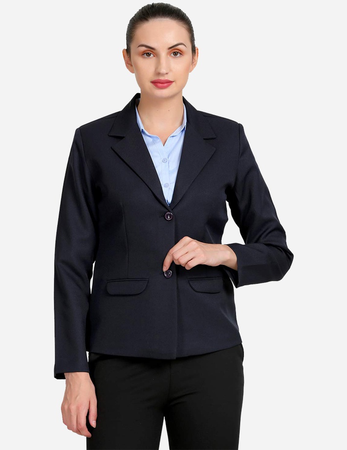 Women's Blue and White Striped Blazer Jacket