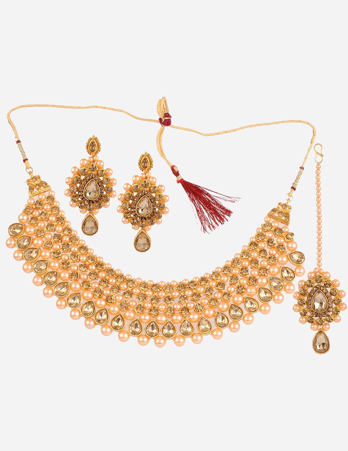 Bridal Gold Plated Pearl LCT Stones Necklace Jewellery