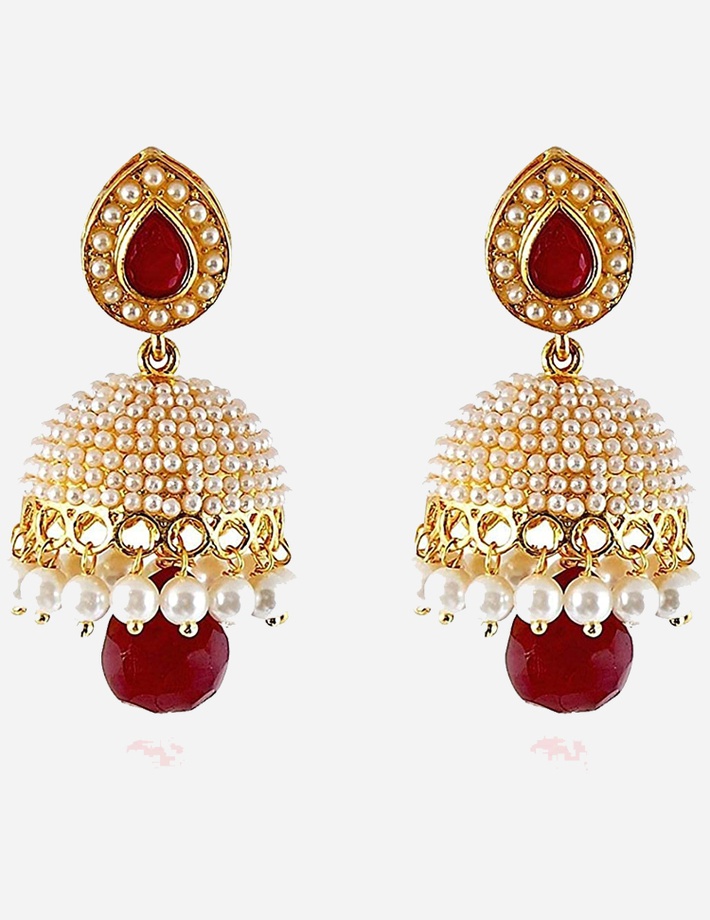 Red Pearl Traditional Jewellery Stylish Fancy Party Wear Jhumka/Jhumki Earrings