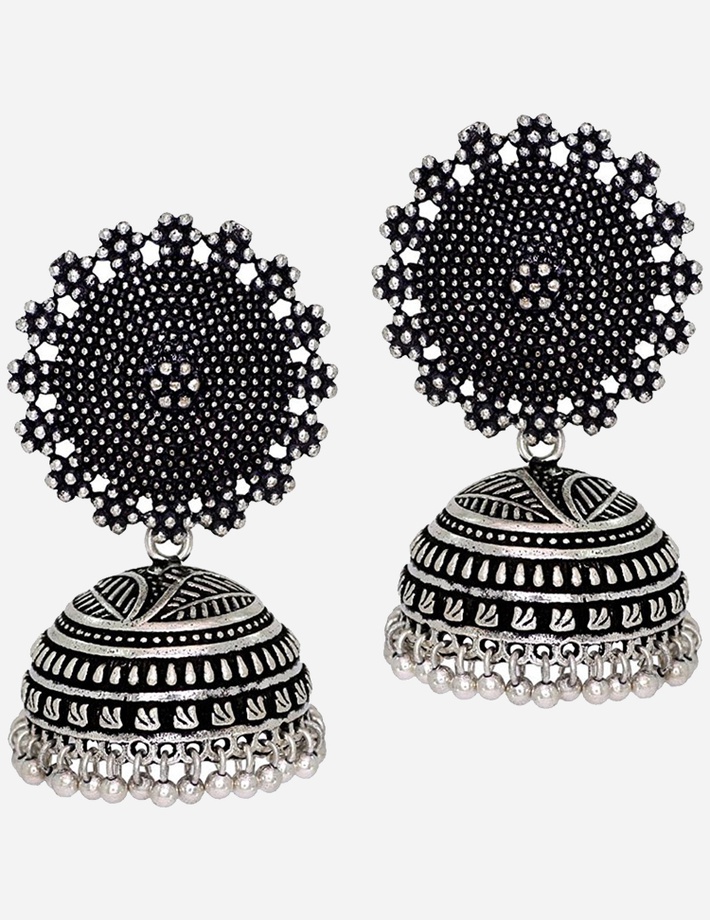 Preyans from jaipur mart women's traditional silver plated oxidised jhumki earrings